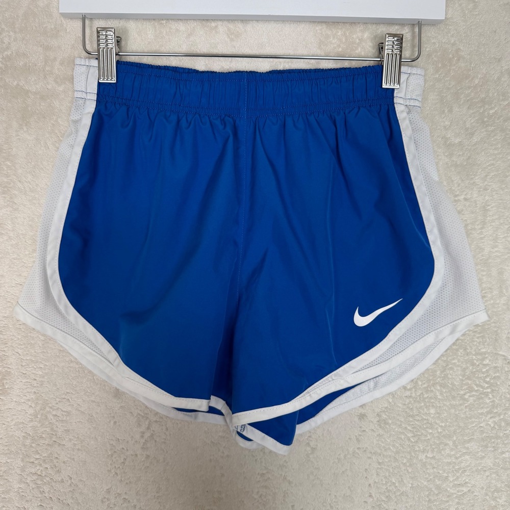 Nike Womens Dri-FIT Tempo Running Shorts Royal Blue White Small Retro Athleisure